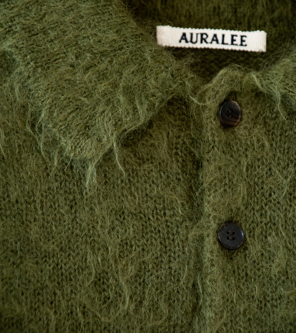 Auralee 'Brushed Super Kid Mohair Knit Polo' (Olive)