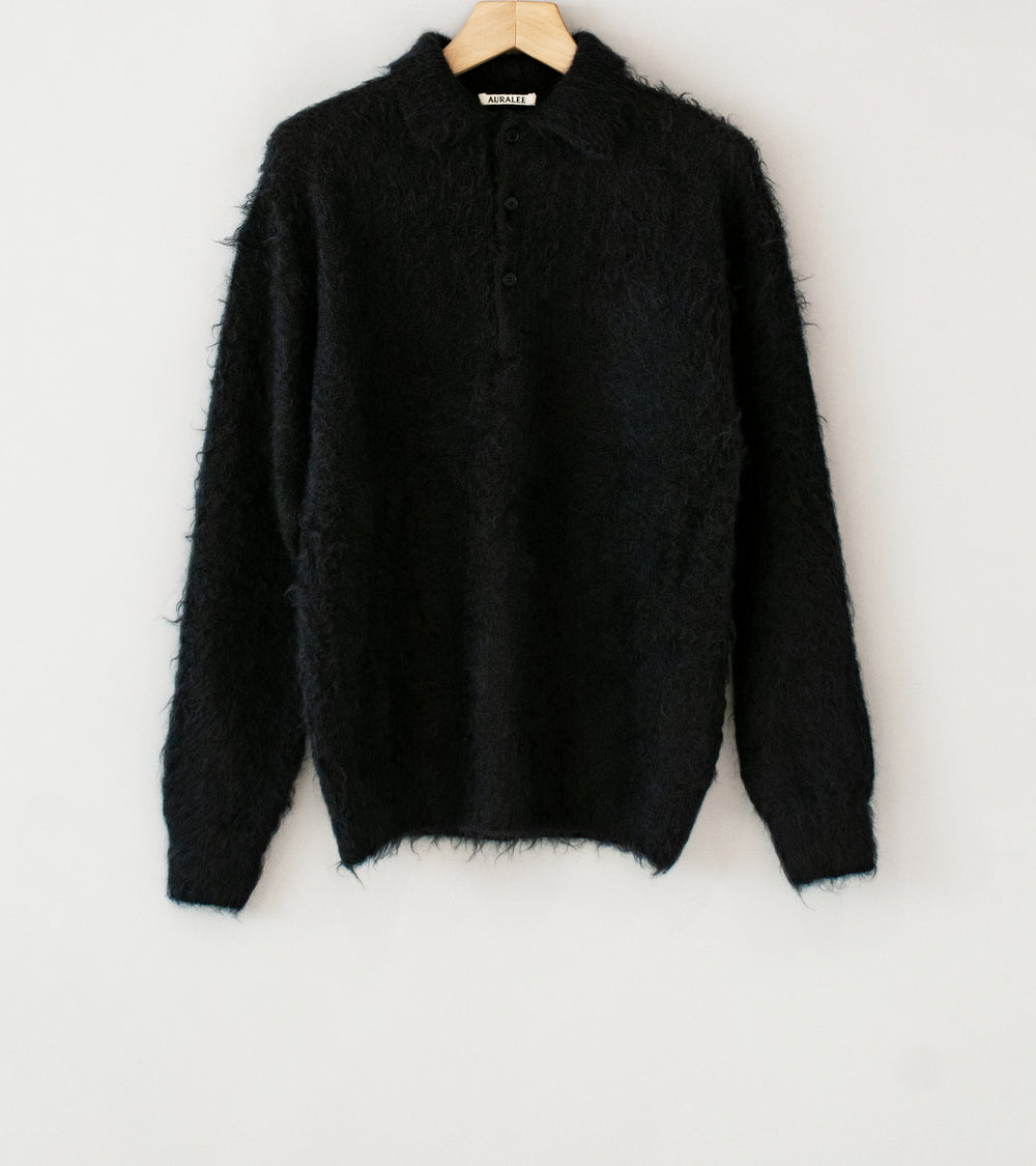 Auralee 'Brushed Super Kid Mohair Knit Polo' (Ink Black)