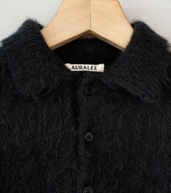 Auralee 'Brushed Super Kid Mohair Knit Polo' (Ink Black)