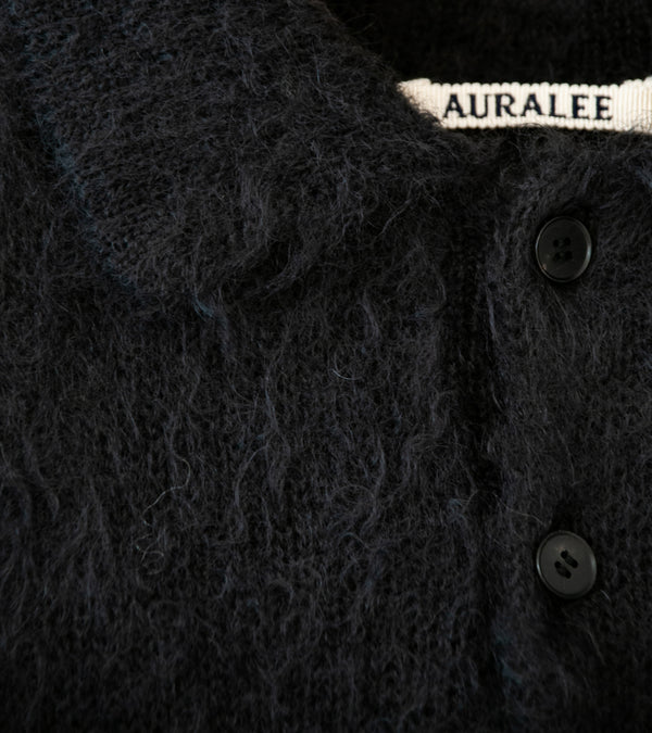 Auralee 'Brushed Super Kid Mohair Knit Polo' (Ink Black)
