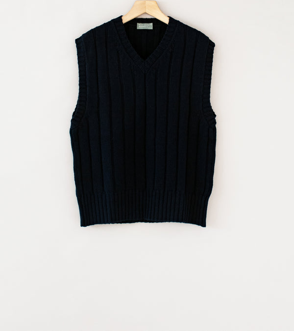 Margaret Howell 'Wide Rib Slipover' (Navy Irregular Spun Wool)