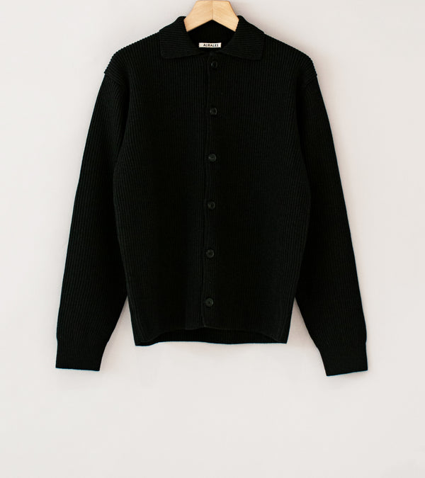 Auralee 'Super Fine Wool Rib Knit Shirt Cardigan' (Black)