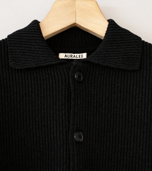 Auralee 'Super Fine Wool Rib Knit Shirt Cardigan' (Black)