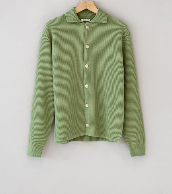 Auralee 'Super Fine Wool Rib Knit Shirt Cardigan' (Dusty Green)