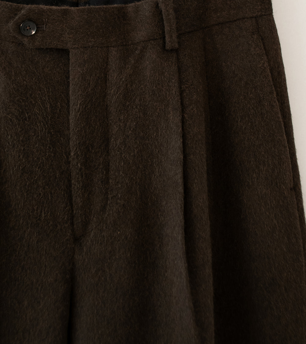 Auralee 'Baby Camel Flannel Two Tuck Slacks' (Dark Brown)