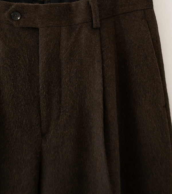 Auralee 'Baby Camel Flannel Two Tuck Slacks' (Dark Brown)