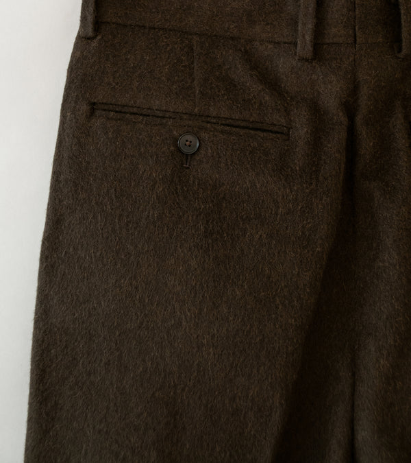 Auralee 'Baby Camel Flannel Two Tuck Slacks' (Dark Brown)