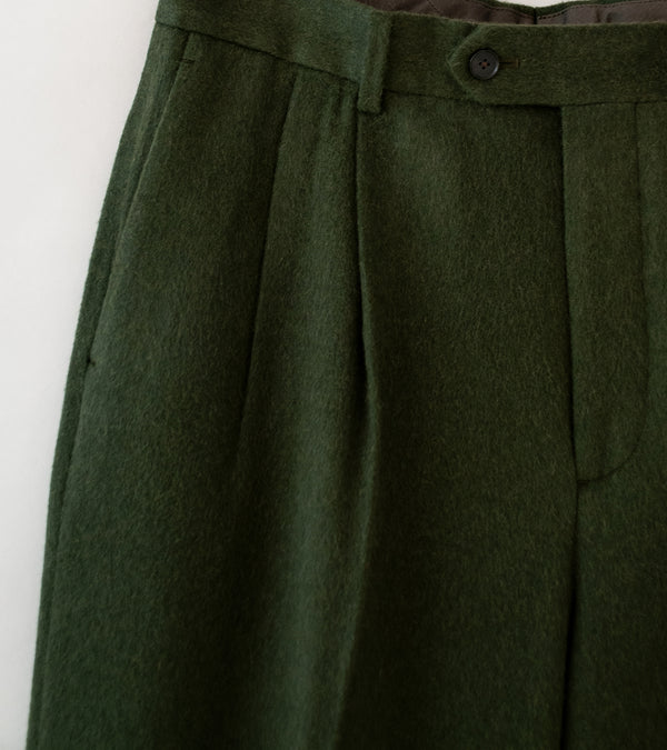 Auralee 'Baby Camel Flannel Two Tuck Slacks' (Dark Olive)