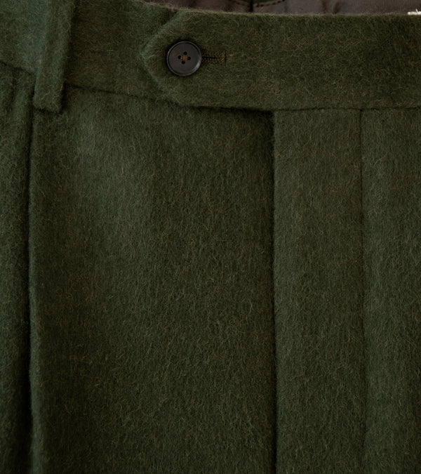 Auralee 'Baby Camel Flannel Two Tuck Slacks' (Dark Olive)