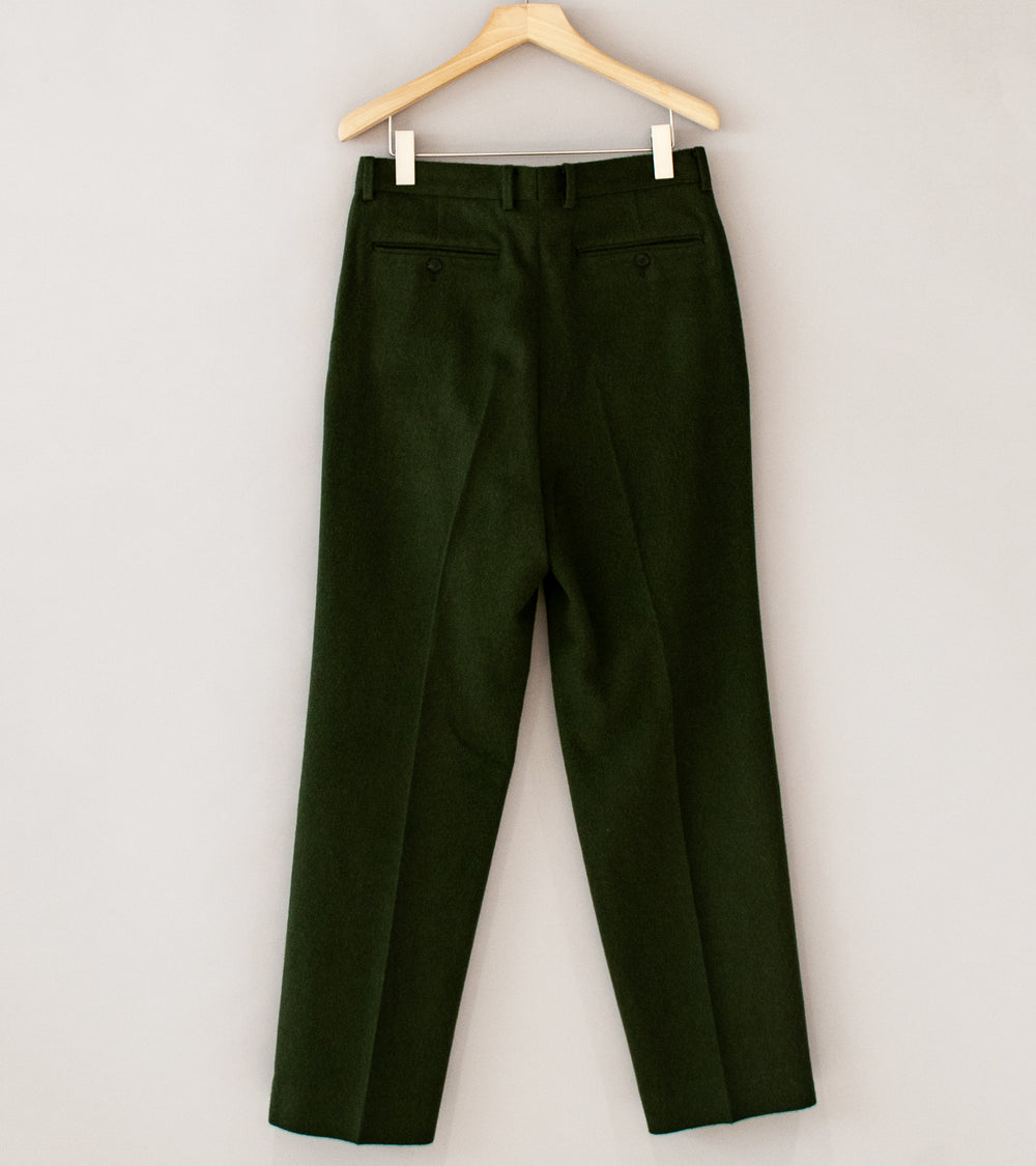 Auralee 'Baby Camel Flannel Two Tuck Slacks' (Dark Olive)