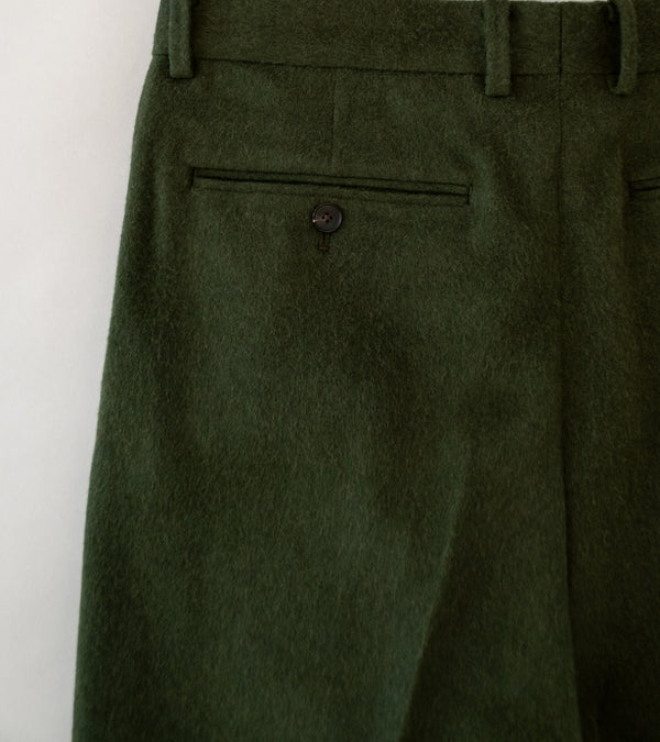 Auralee 'Baby Camel Flannel Two Tuck Slacks' (Dark Olive)