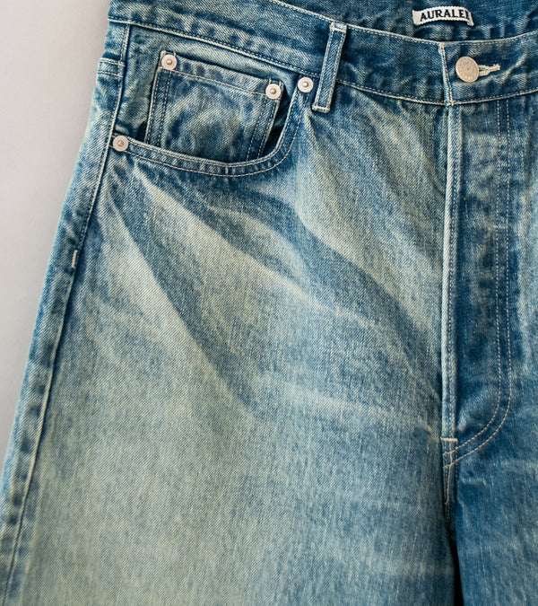 Auralee 'Selvedge Faded Heavy Denim Wide Pants' (Faded Indigo)