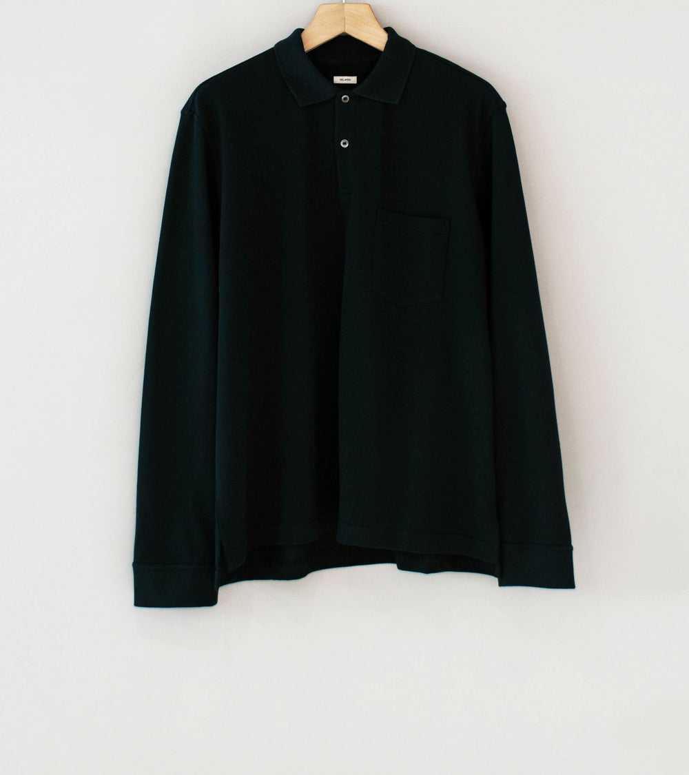 Velardi 'Long Sleeve Pique Pocket Polo' (Black Cotton)