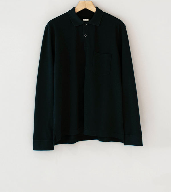 Velardi 'Long Sleeve Pique Pocket Polo' (Black Cotton)