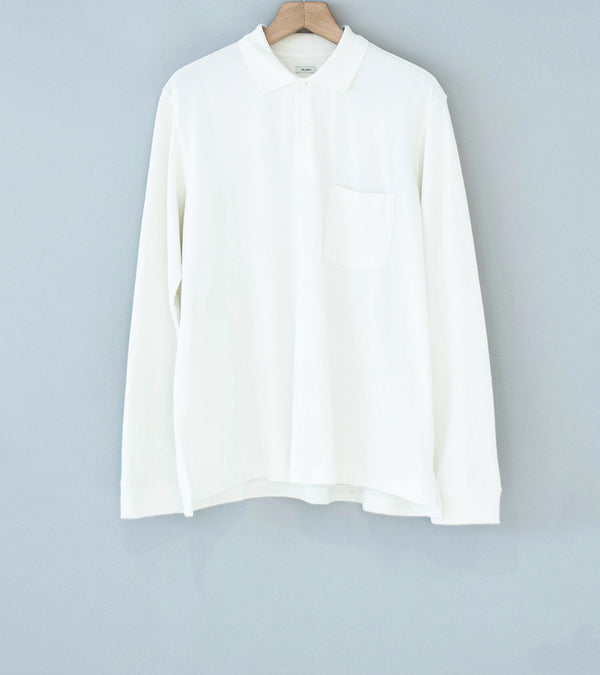 Velardi 'Long Sleeve Pique Pocket Polo' (Natural White Cotton)