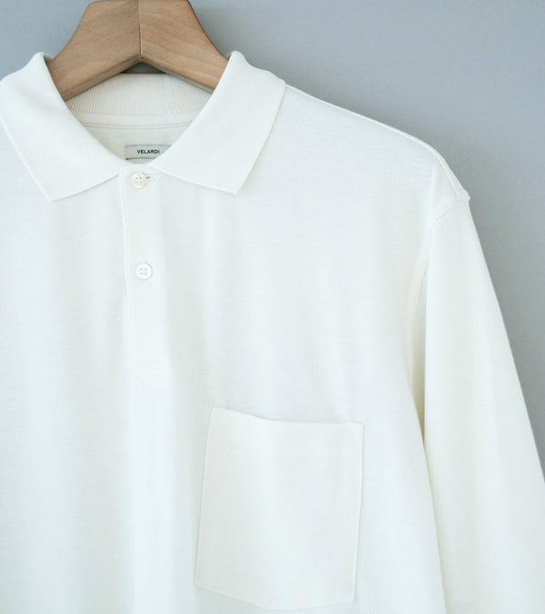 Velardi 'Long Sleeve Pique Pocket Polo' (Natural White Cotton)