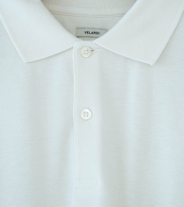 Velardi 'Long Sleeve Pique Pocket Polo' (Natural White Cotton)