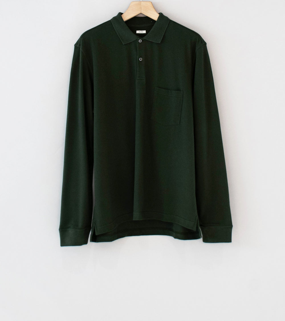 Velardi 'Long Sleeve Pique Pocket Polo' (Dark Green Cotton)