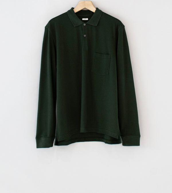 Velardi 'Long Sleeve Pique Pocket Polo' (Dark Green Cotton)