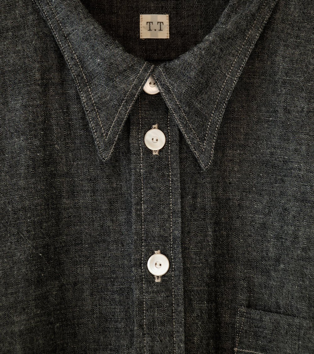 Taiga Takahashi 'Lot 106 Narrow Collar Shirt' (Black Denim)